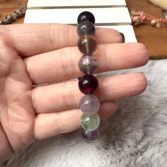 10mm Rainbow Fluorite Stretch Bracelet - Picture 4 of 7